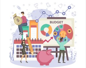 Economics and finance concept. Business people work with budjet